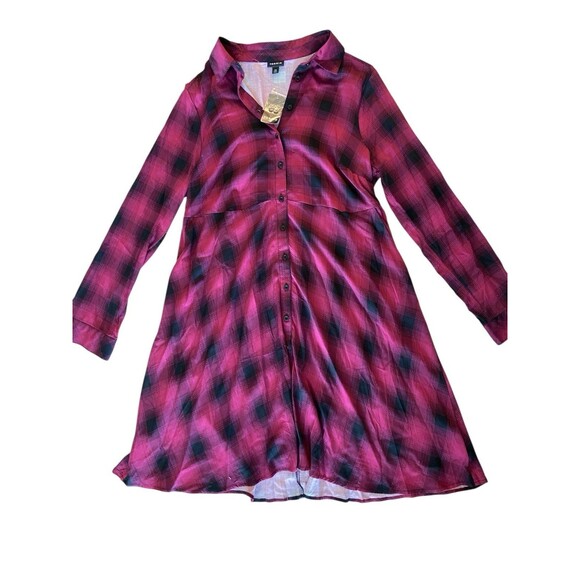 Torrid Purple Black Plaid Rayon Long Sleeve Button Dress NWT Size 00 - Picture 7 of 12